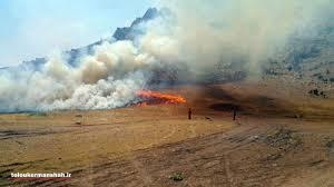 آتش سوزی در مراتع تنگ کنشت کرمانشاه همچنان ادامه دارد