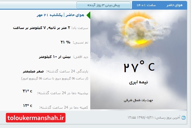کاهش ۶درجه ای دمای هوای استان کرمانشاه