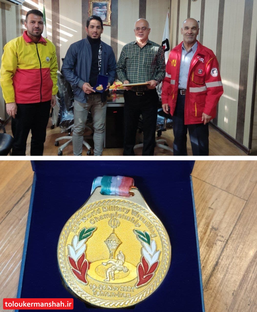 قهرمان جهان مدال طلای خود را به آتش نشانان کرمانشاهی تقدیم کرد