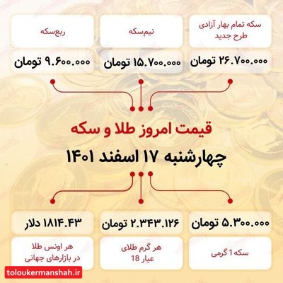 قیمت سکه امروز هفدهم اسفند ماه ۱۴۰۱