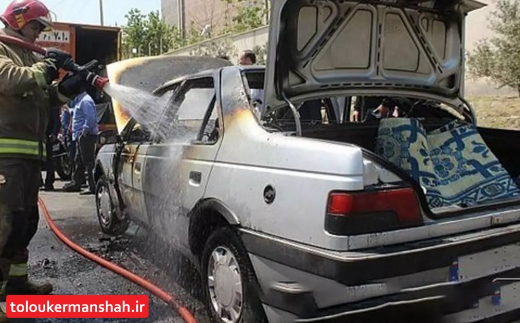 دو نفر بر اثر آتش گرفتن خودرو در ماهیدشت مصدوم شدند