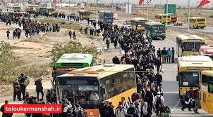 جابجایی زوار اربعین در مرز خسروی کرمانشاه با ۱۵۰ دستگاه اتوبوس